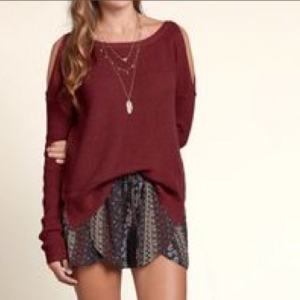 Burgundy cold shoulder sweater